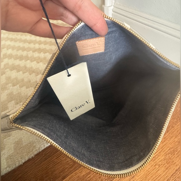 Clare V. Gray and Cream Leather Jaguar Leopard Patterned Clutch